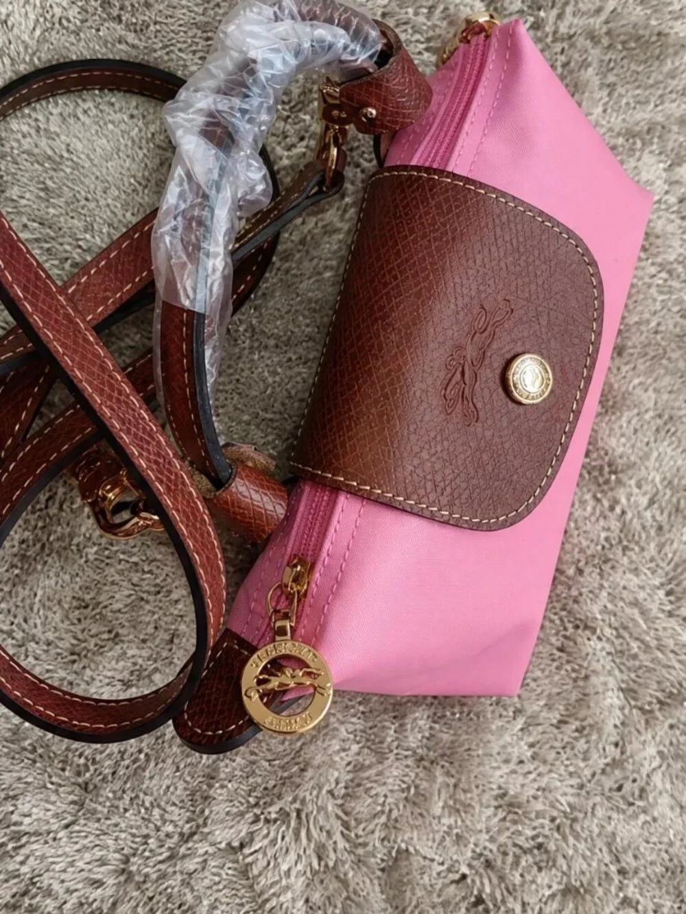 NEW Longchamp Le Pliage Pouch | Pink & Brown Leather Style